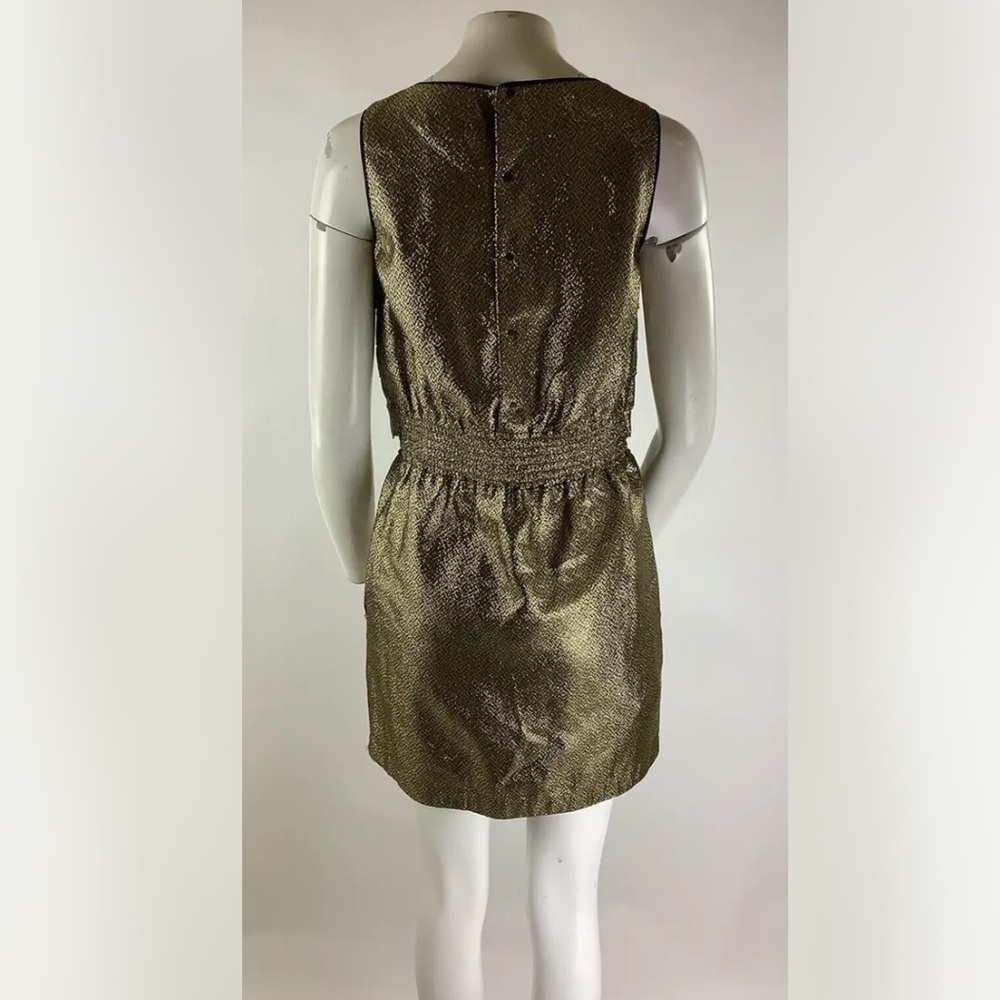 See By Chloe Sz 6 Fit & Flare Metallic Dress Gold Acetate Button Closure - Picture 5 of 8